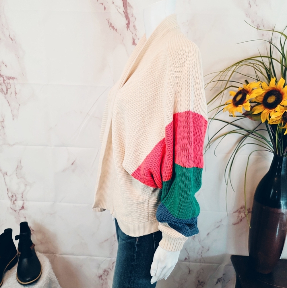 Cabi Colorblock Cardigan Cream Pink Green Dolman Sleeve Open Knit Spring - Picture 4 of 7